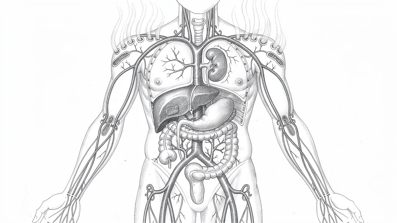 Hand-drawn sketch of body detox systems and steam therapy