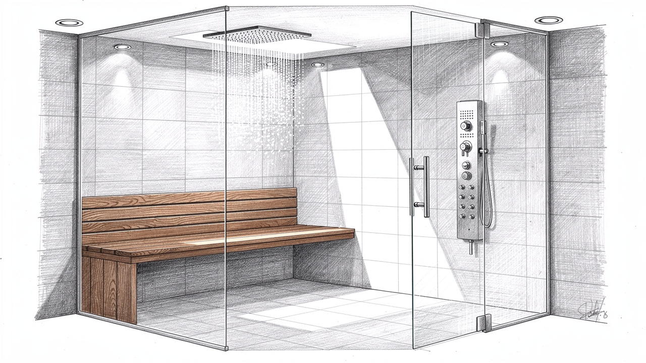 Pencil sketch of Canadian home steam shower unit design