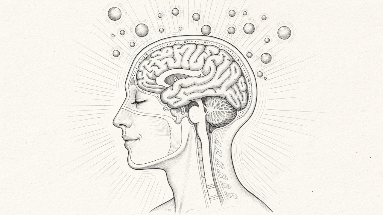 Sketch illustrating mood boost from steam heat therapy