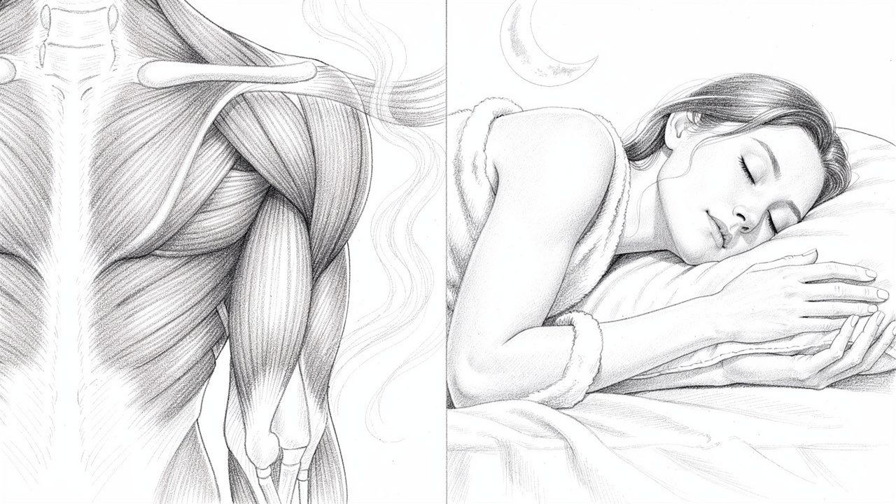 Sketch showing muscle relief and improved sleep from steam