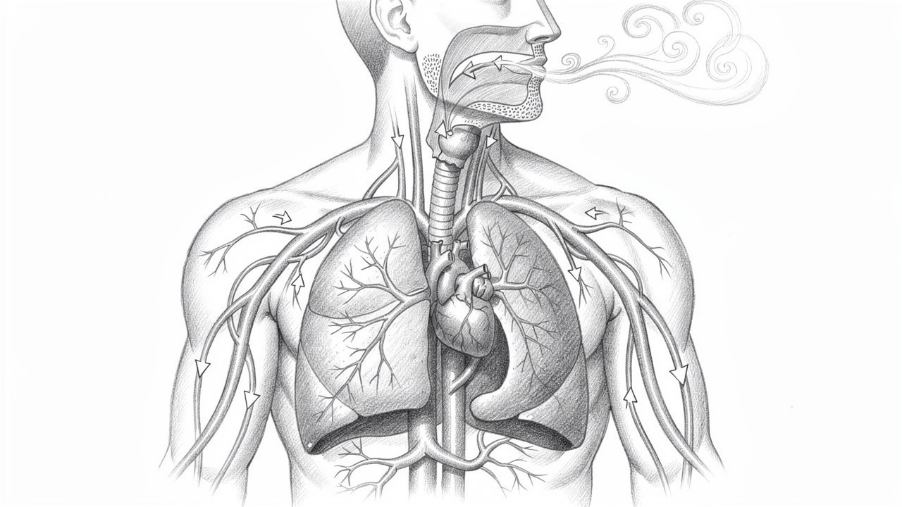 Pencil sketch of steam improving lungs and circulation