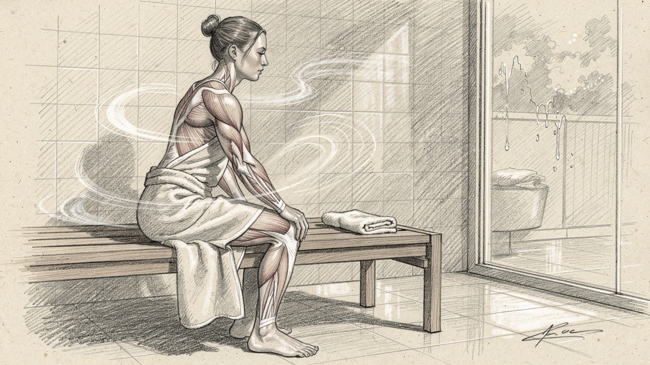 Pencil sketch of muscle recovery and relaxation in steam shower