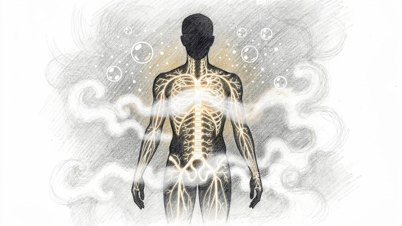 Pencil sketch of body releasing endorphins in steam heat