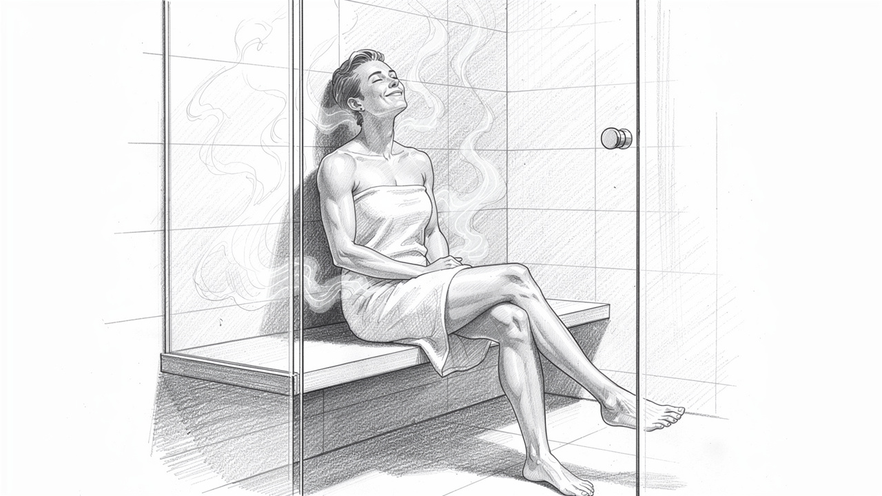 Person relaxing peacefully inside a steam shower sketch