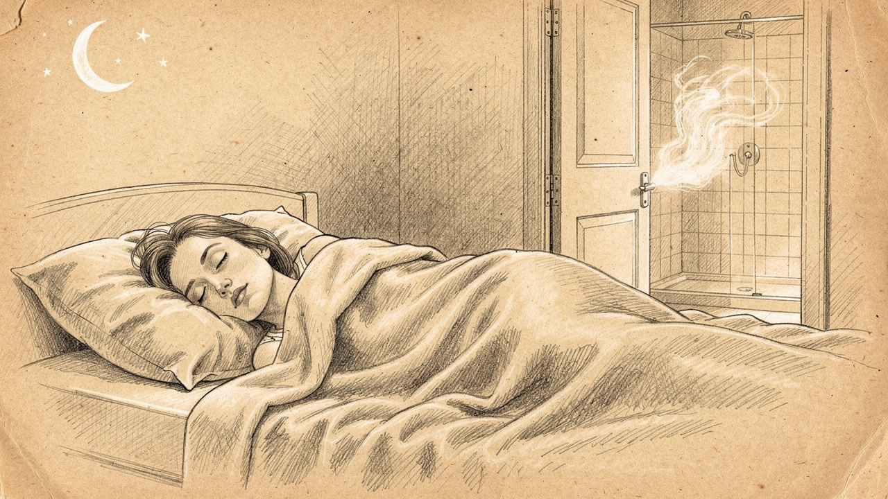 Hand-drawn sketch of steam shower improving sleep quality
