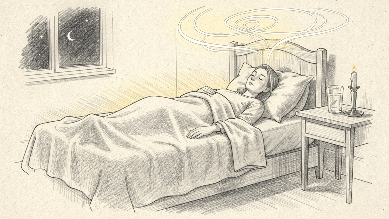 Pencil sketch of deep restful sleep after an evening steam shower