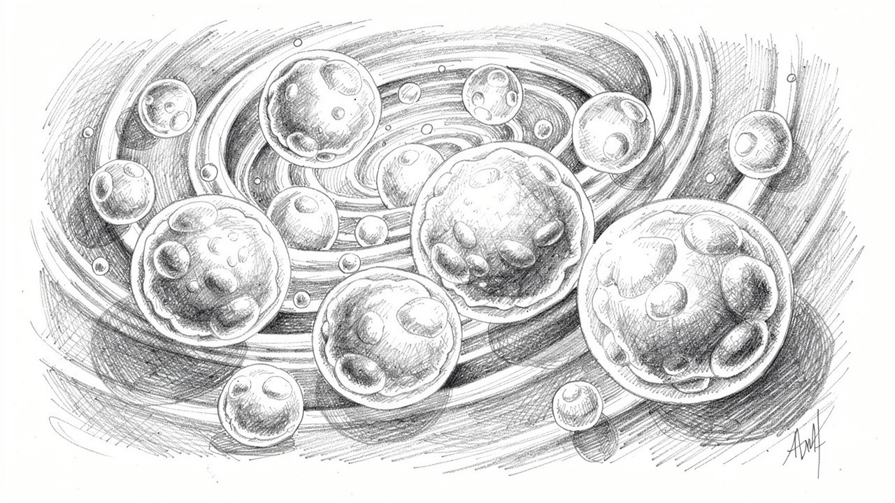 Hand-drawn sketch of white blood cells in bloodstream