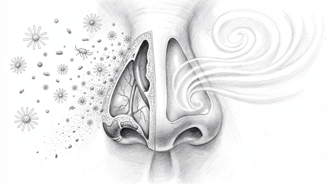 Pencil sketch of nasal passages and steam therapy