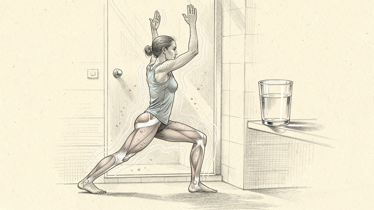 Sketch of person stretching and hydrating after steam shower session