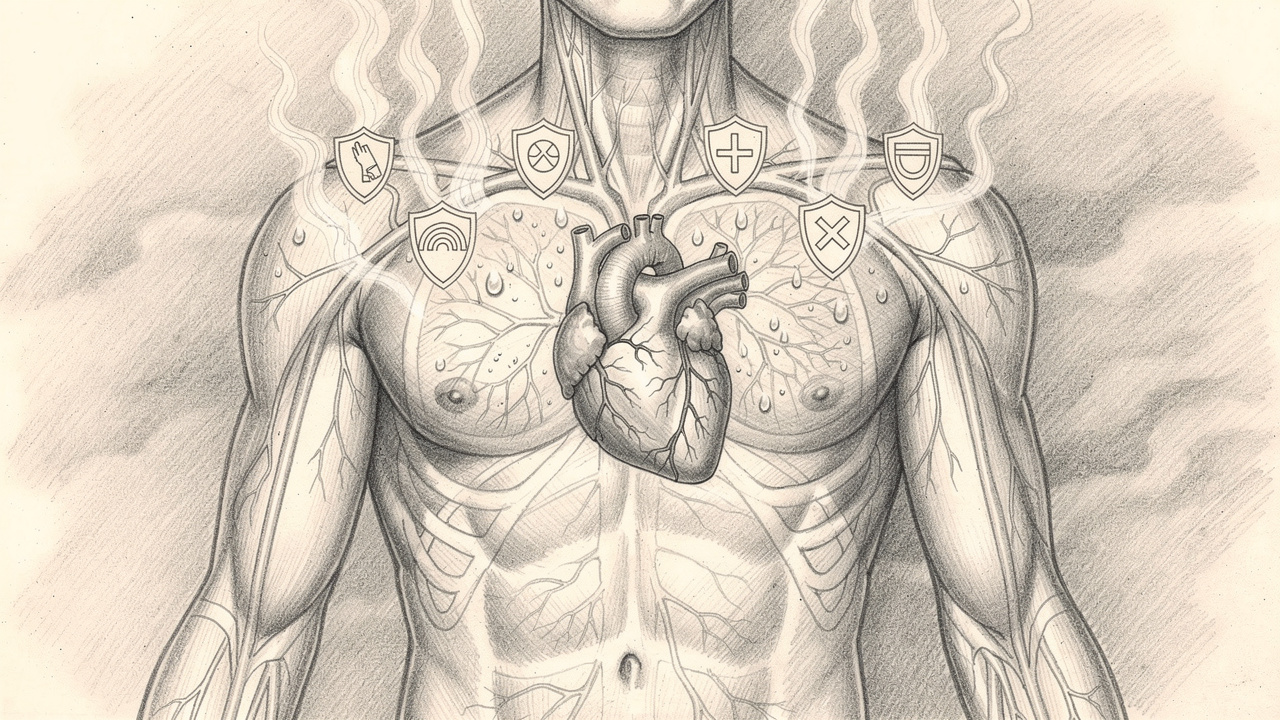 Pencil sketch showing steam supporting heart circulation and immunity