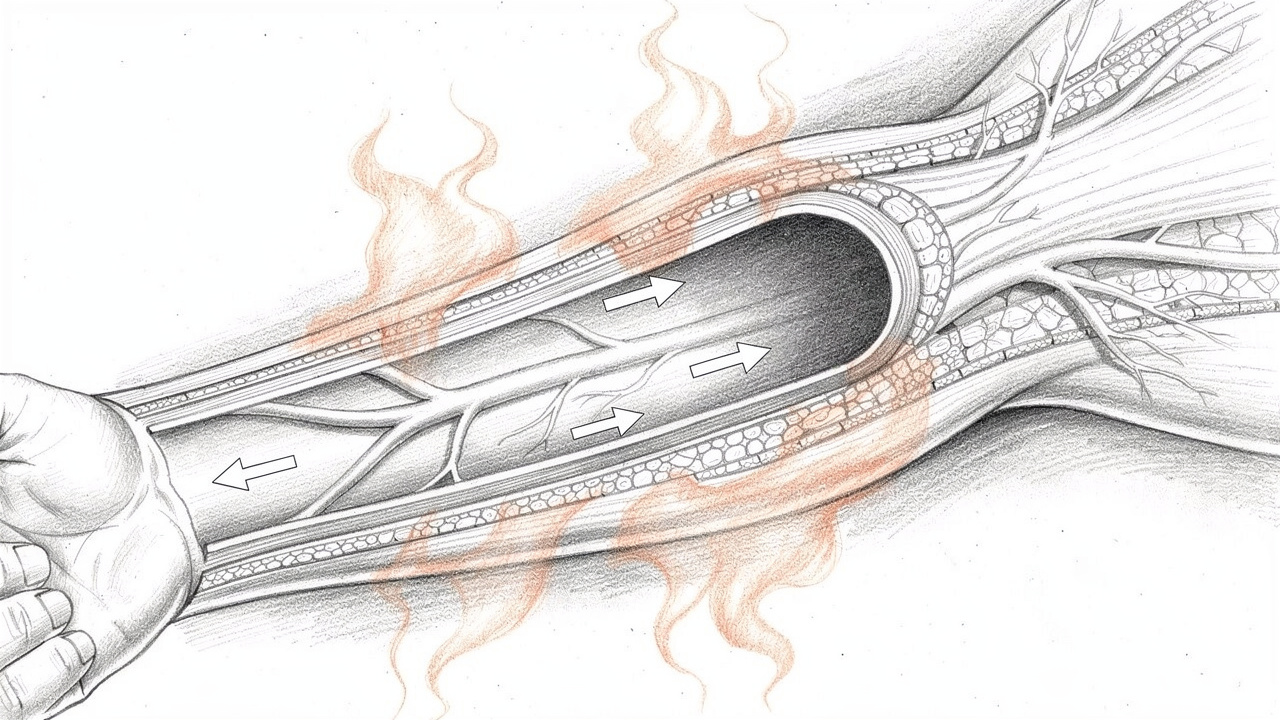 Pencil sketch of blood vessel vasodilation from steam heat